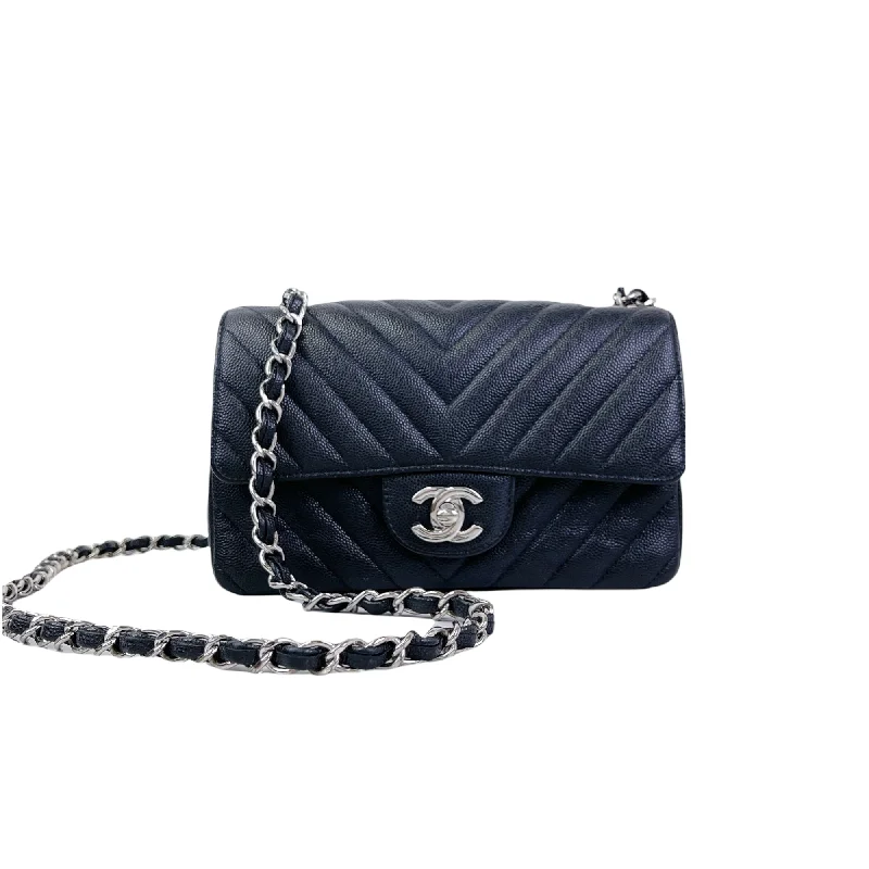 Chanel bags for women who love timeless fashionMini Flap Bag Chevron Caviar Black SHW