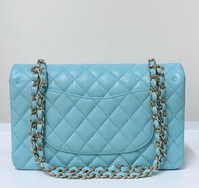 Chanel bags with iconic gold chainsChanel 19C Tiffany Blue Medium Caviar Classic Flap Bag GHW