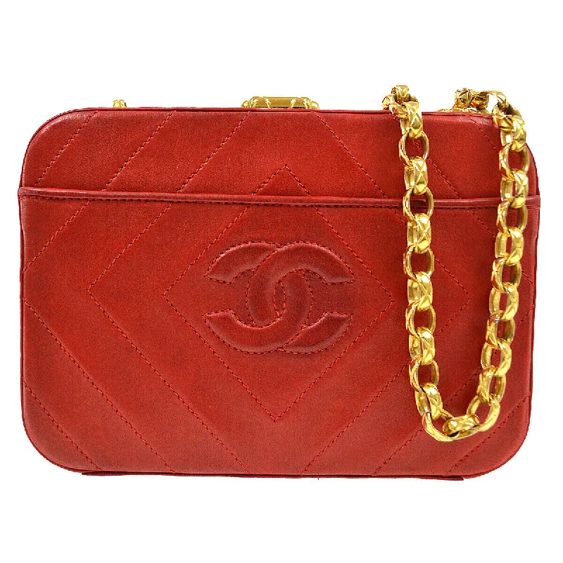 Chanel bags with iconic stitching detailsCHANEL 1996-1997 Diamond Box Vanity Shoulder Bag Red Lambskin