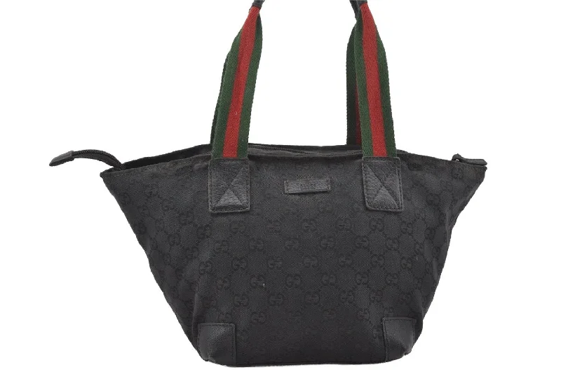 Ladies Gucci Dionysus bags with a chain - link shoulder strapAuthentic GUCCI Web Sherry Line Tote Bag GG Canvas Leather 131228 Black 0656J