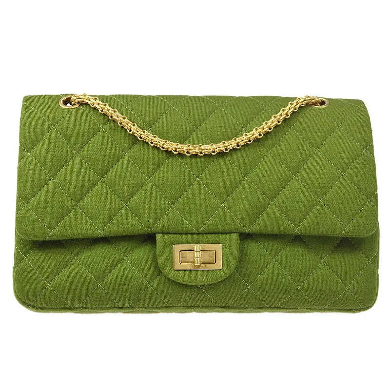 Chanel bags for the minimalist fashionCHANEL 2.55 Line Double Flap Shoulder Bag Green Cotton