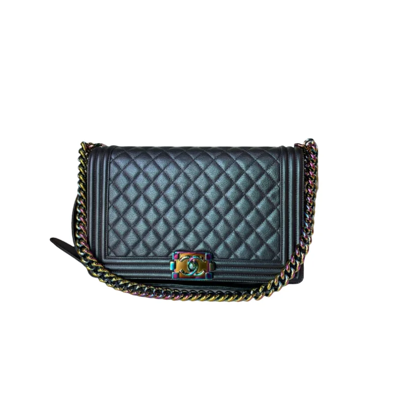 Chanel bags with intricate metal hardwareBoy Iridescent New Mermaid Leather Green Rainbow HW