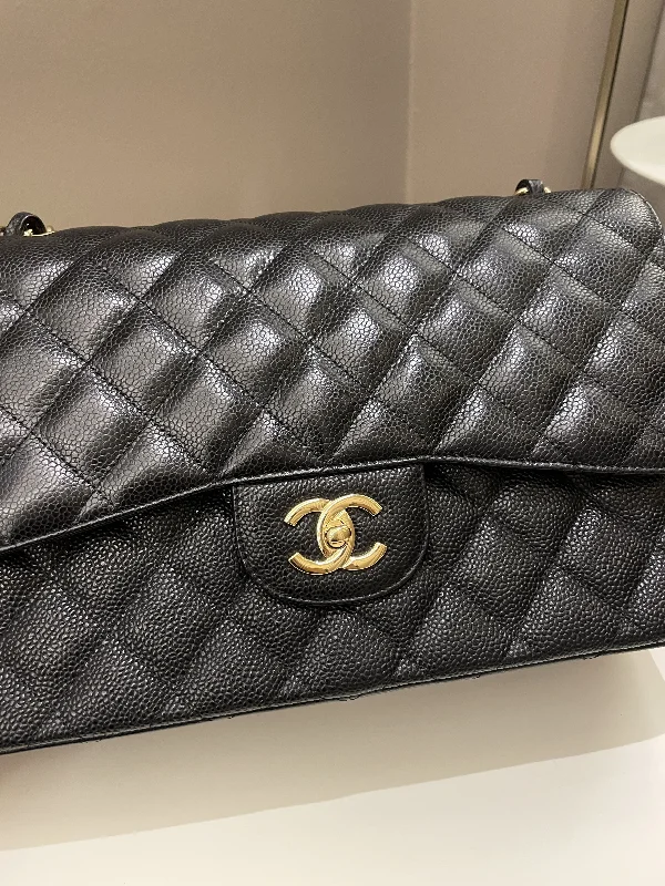 Chanel bags with chain and leather strap combinationsChanel Classic Jumbo Double Flap Black Caviar