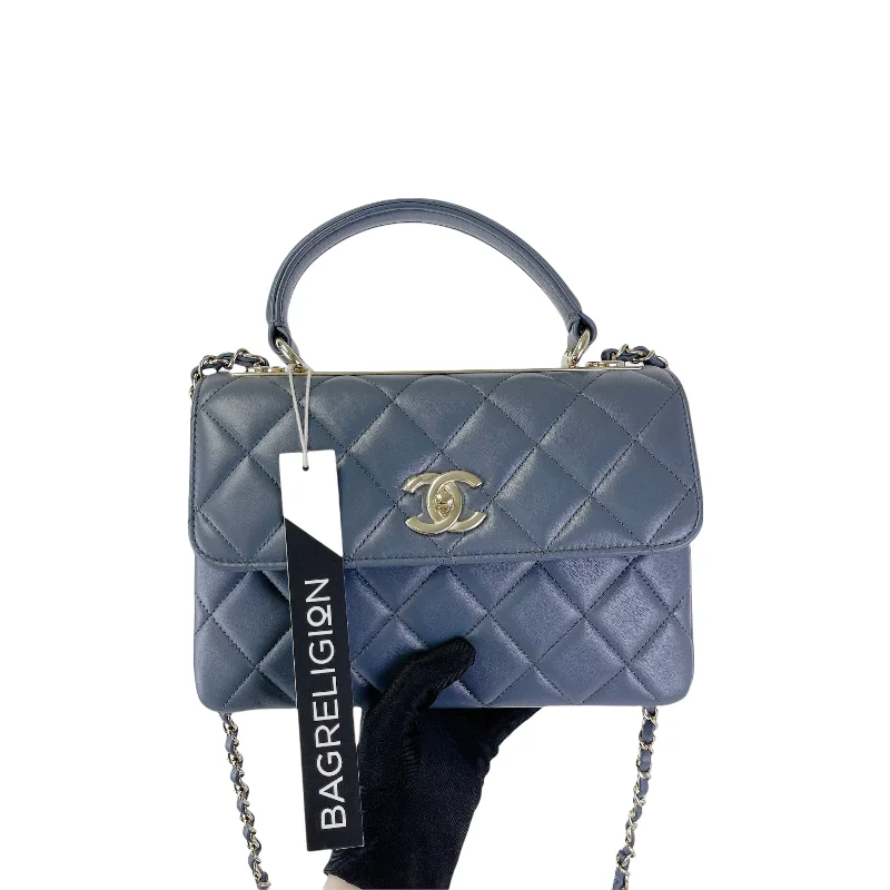 Chanel Designer Handbag with Unique DesignTrendy CC Flap Small Lambskin Grey Blue GHW