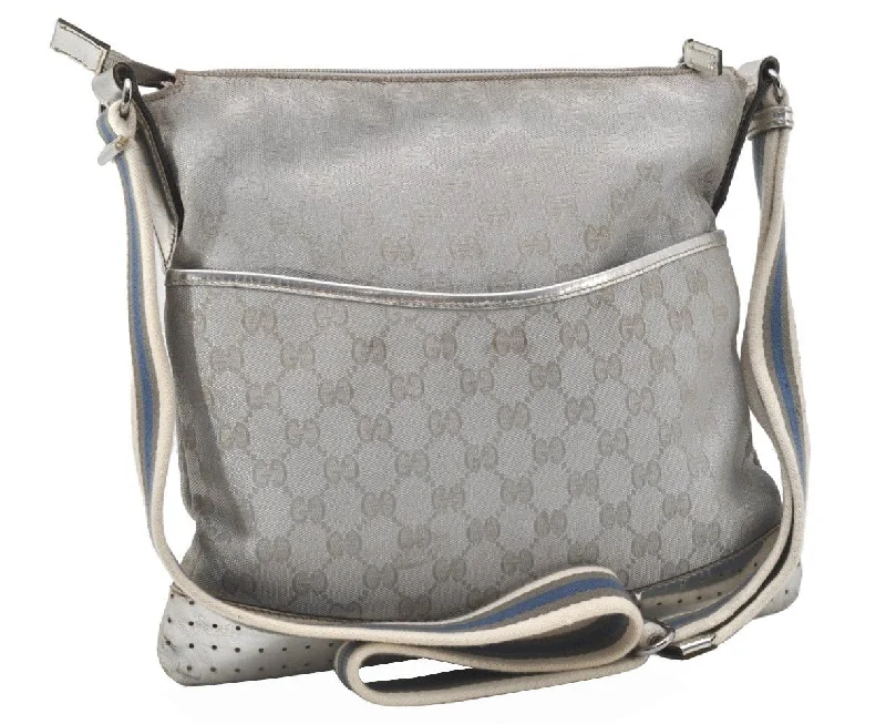 Women Gucci Sylvie bags with a detachable ribbon detailAuthentic GUCCI Sherry Line Shoulder Bag GG Canvas Leather 145857 Silver 9603I