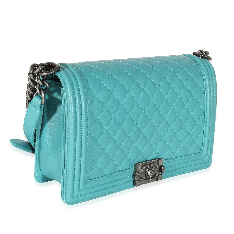 Chanel bags as wedding day accessoriesCHANEL Aqua Quilted Lambskin New Medium Boy Bag