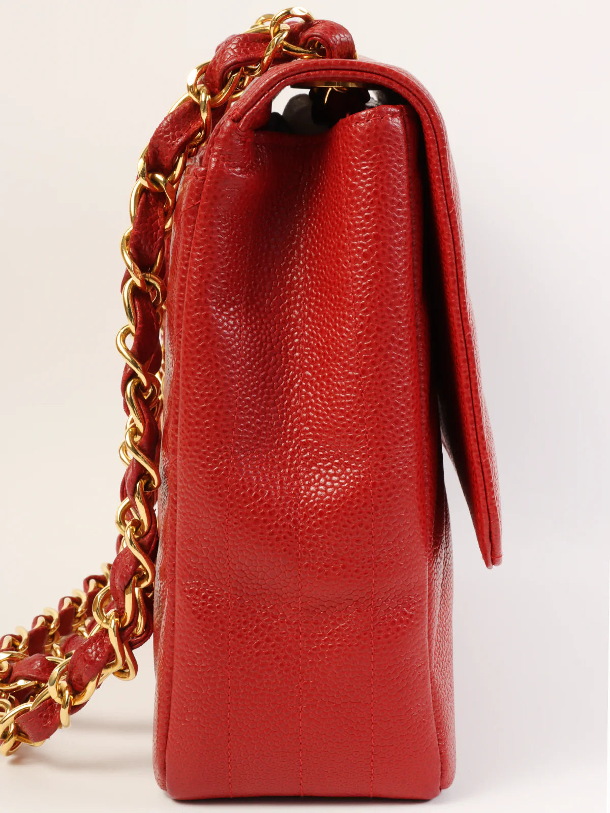 Chanel Quilted Leather Shoulder Bag for FashionistasCHANEL Around 1995 Made Caviar Skin Mademoiselle Stitch Cc Mark Chain Top Handle Bag Red