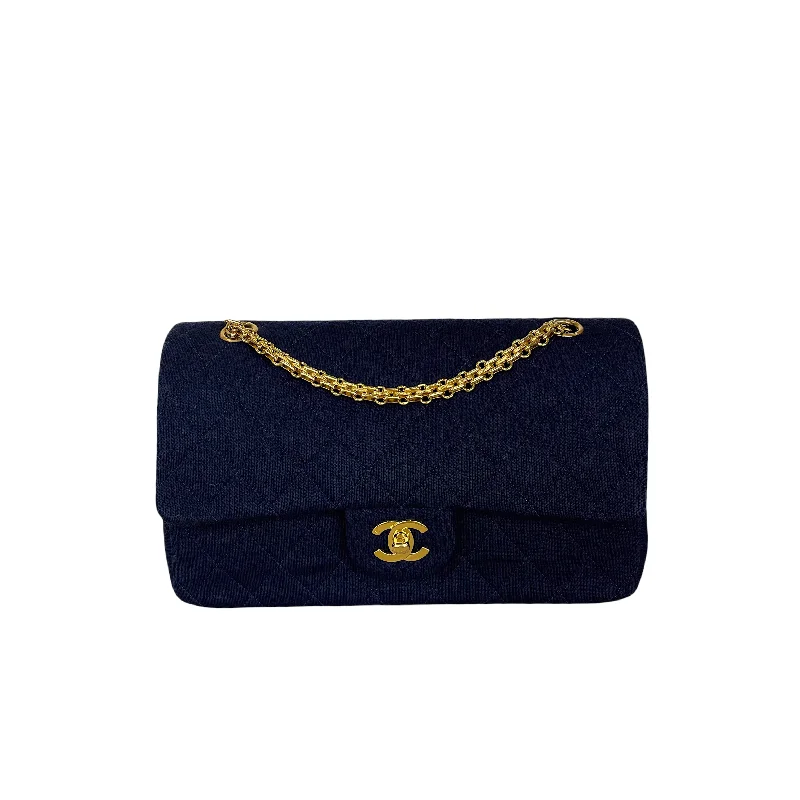 Chanel bags in luxury boutiques worldwideVintage Classic Medium Flap Jersey Navy Blue GHW