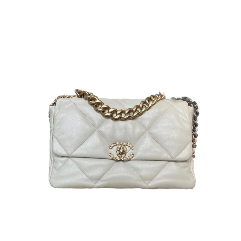 Chanel bags available at online luxury retaileChanel 19 Large Lambskin Light Beige GHW