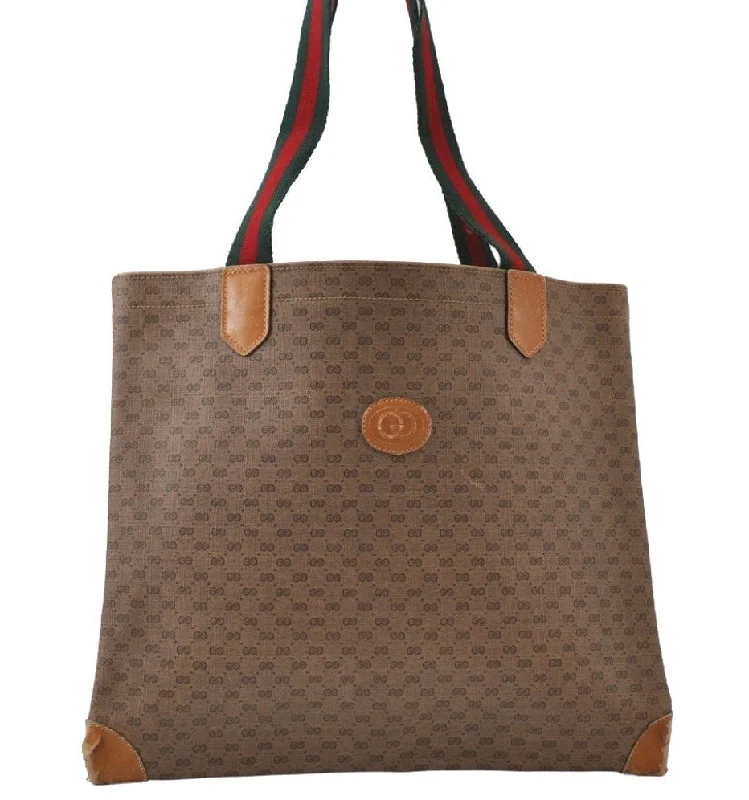 Gucci Dionysus bags for women with tiger - head claspsAuthentic GUCCI Web Sherry Line Micro GG Tote Bag PVC Leather Brown 0333J