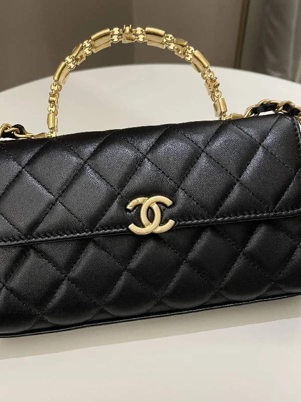 Chanel All - Match Handbag for Versatile StylingChanel 22B Quilted Top Handle Flap Bag Black Lambskin