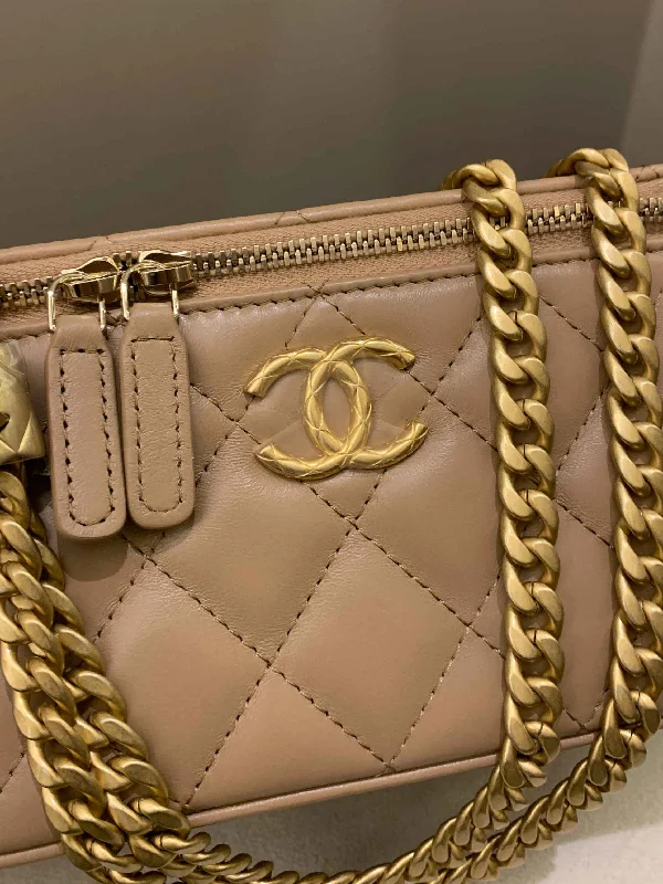 Chanel bags for women with a taste for high fashionChanel 22K Quilted Mini Crush Vanity Rectangular Dark Beige Lambskin