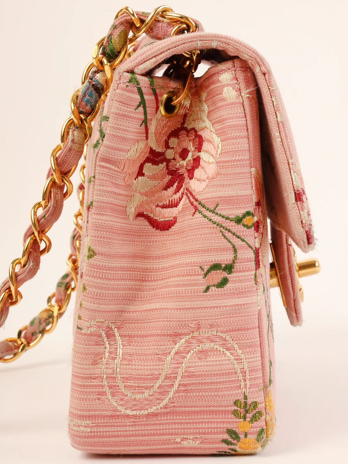 Chanel Small Crossbody Bag for TravelCHANEL Around 1992 Made Flower Stitch Classic Flap Chain Bag Mini Pink/Multi