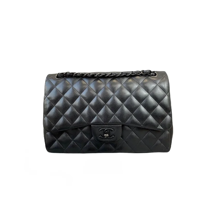 Chanel Black Handbag for Business MeetingsJumbo Double Flap Lambskin So Black