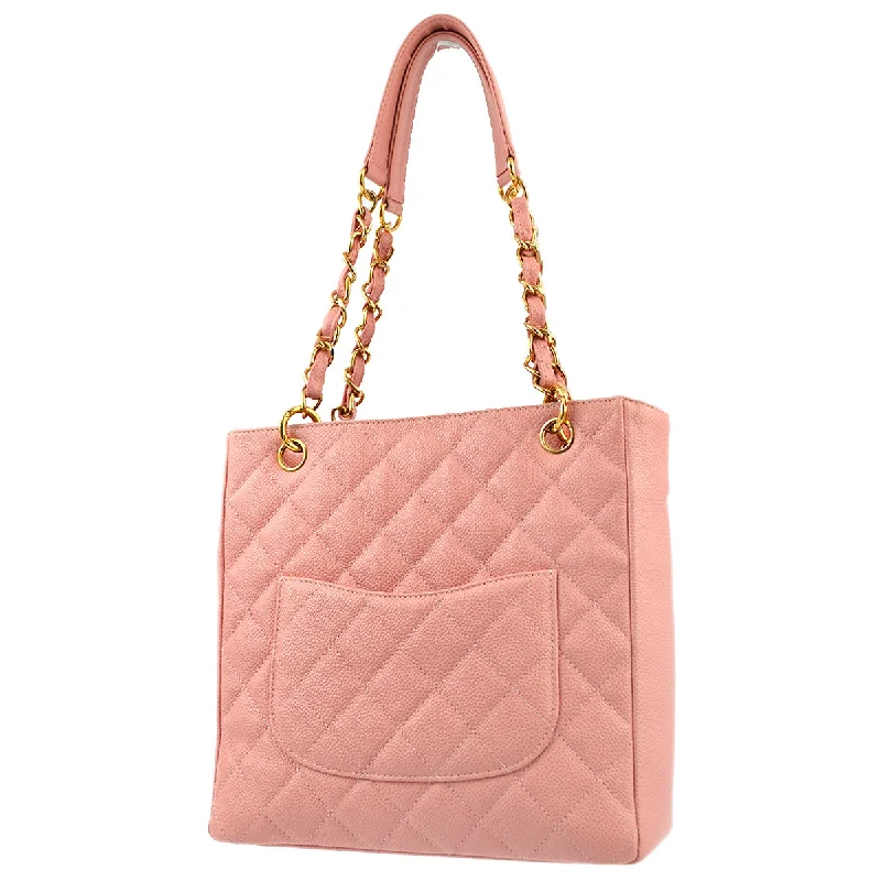 Chanel bags with iconic gold chainsChanel Pink Caviar Petite Shopping Tote PST Tote Bag