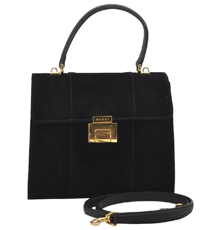 Women Gucci bags with a magnetic snap closure for easy accessAuthentic GUCCI 2Way Shoulder Hand Bag Purse Suede Leather Black Junk 0390J