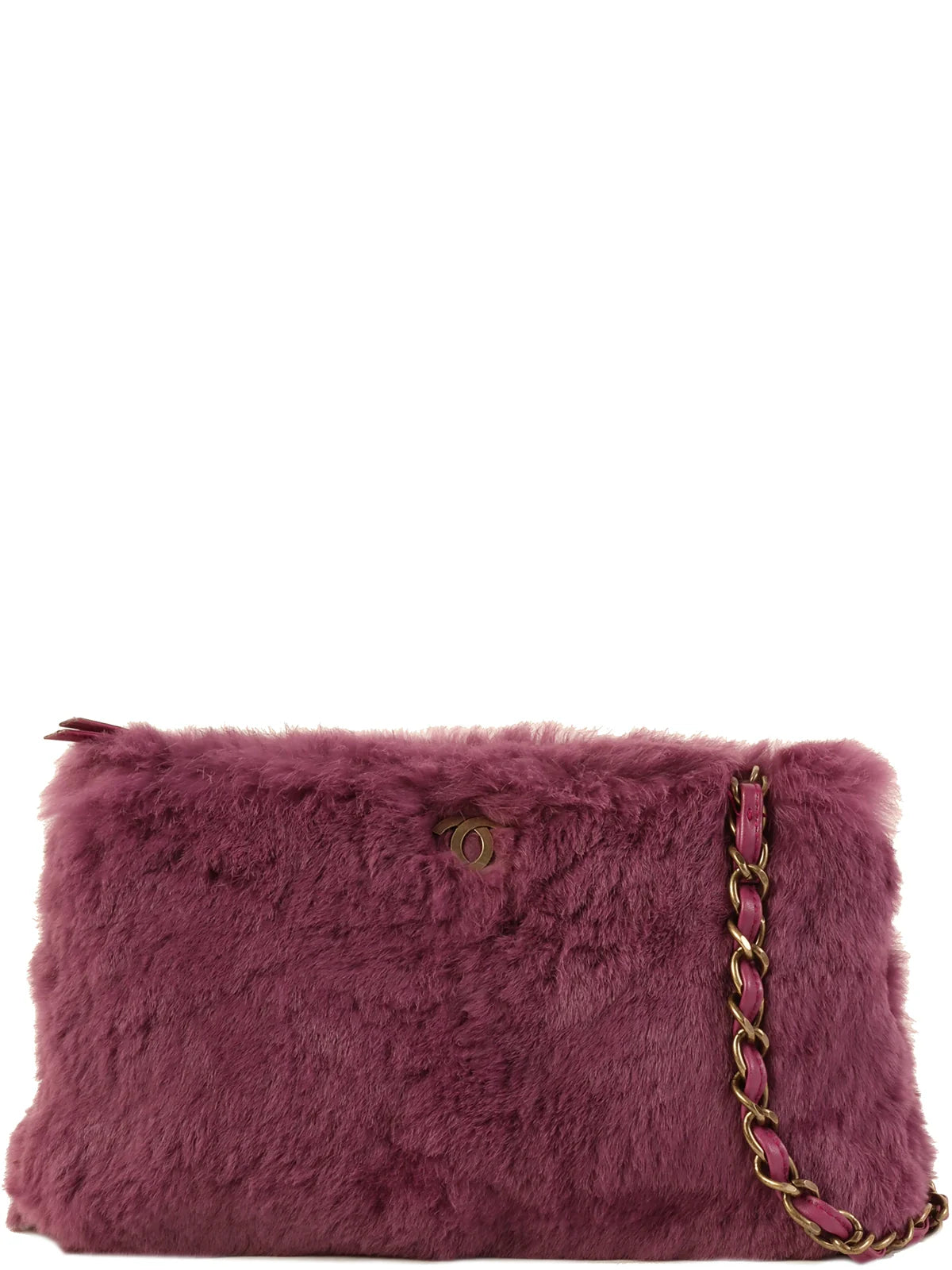 Chanel bags for women with a taste for high fashionCHANEL Around 2000 Made Fur Cc Mark Plate Chain Shoulder Bag Purple