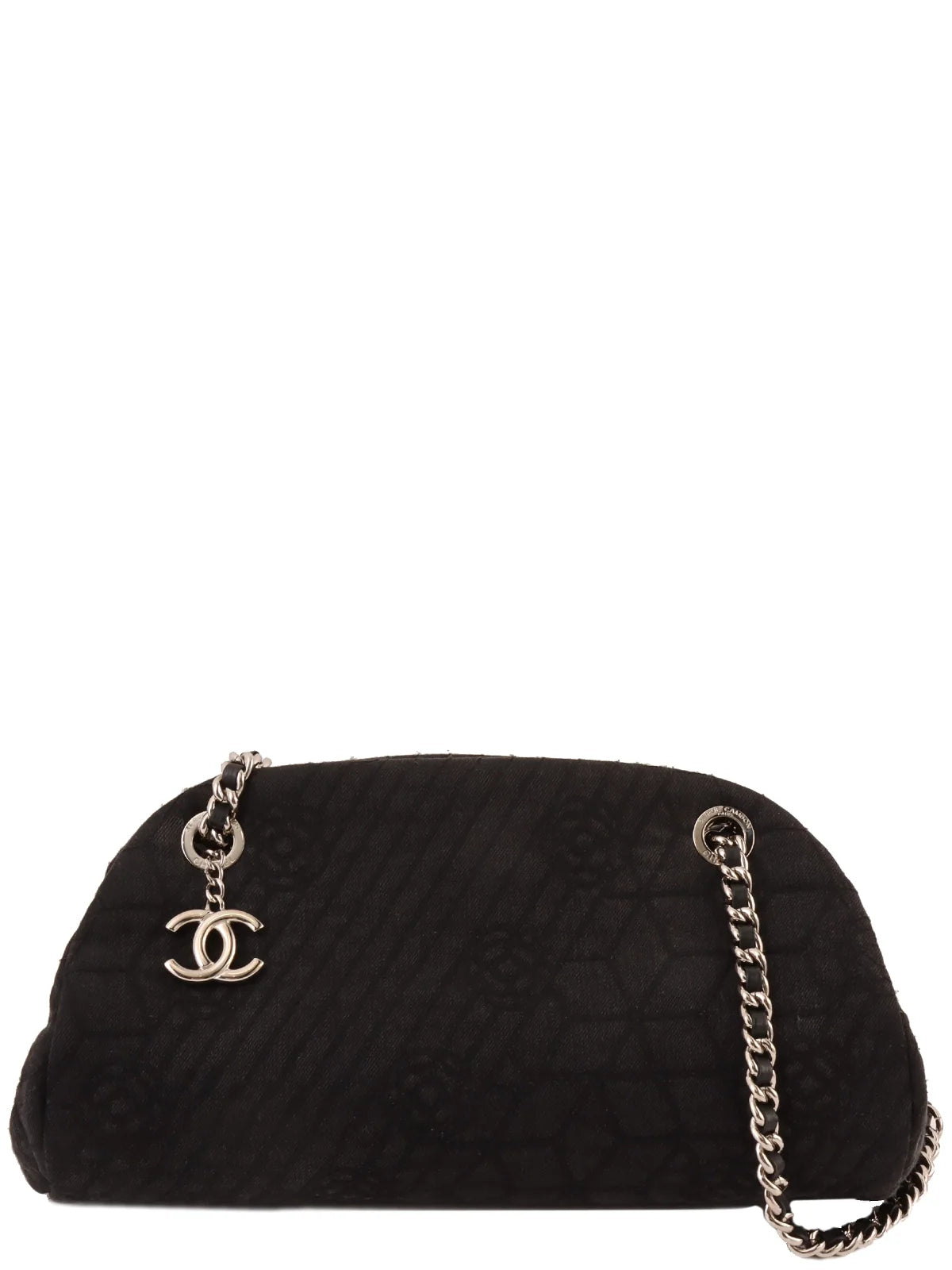 Chanel bags for women with minimalist styleCHANEL Around 2012 Made Denim Camellia Stitch Cc Mark Charm Chain Shoulder Bag Black