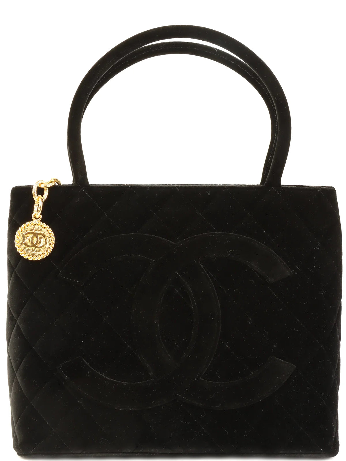 Chanel bags with leather and tweed combinationsCHANEL Around 1998 Made Velvet Cc Mark Stitch Revival Tote Bag Black