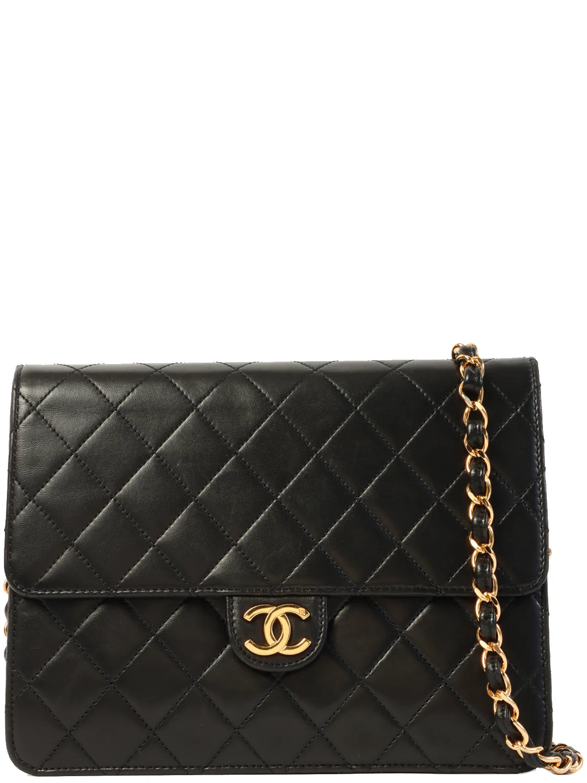 Chanel bags for women who love timeless fashionCHANEL Around 1998 Made Straight Flap Cc Mark Plate Chain Bag Black