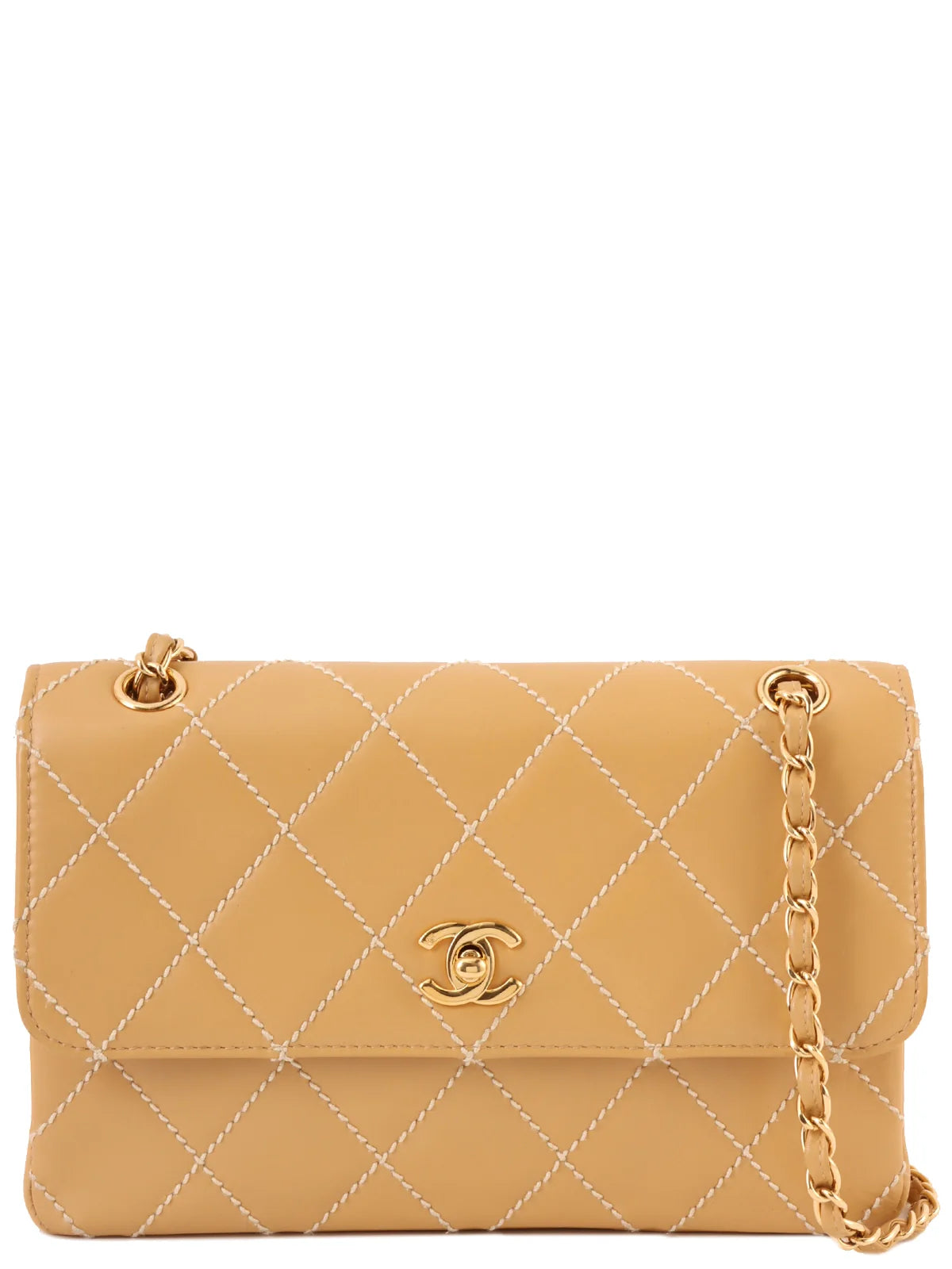 Chanel classicCHANEL Around 2001 Made Wild Stitch Turn-Lock Chain Bag Beige