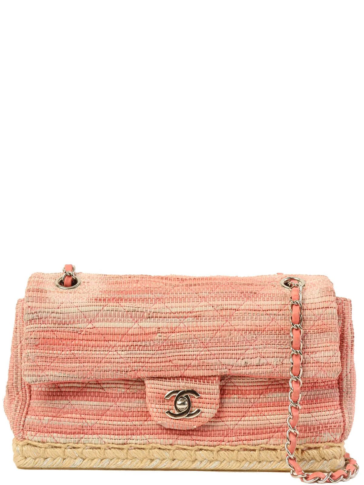 Chanel bags for the minimalist fashionCHANEL Around 2010 Made Linen Leather Combination Turn-Lock Chain Bag Pink/Beige