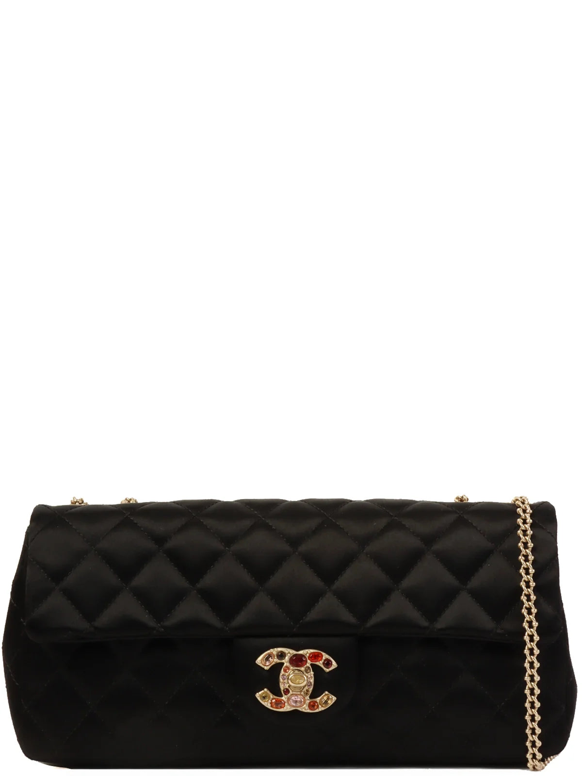 Chanel Luxury Handbag for High - End EventsCHANEL Around 2008 Made Silk Satin Gripoix Turn-Lock Chain Bag Black/Gold/Multi