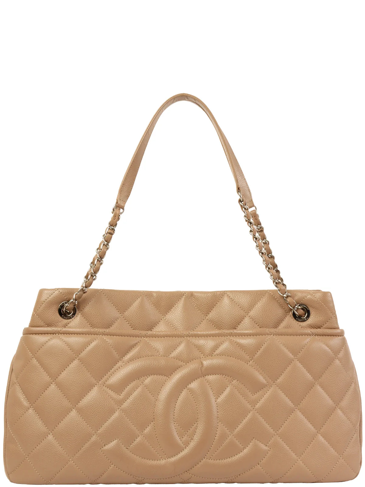 Chanel bags with iconic stitching detailsCHANEL Around 2014 Made Caviar Skin Cc Mark Stitch Chain Tote Bag Beige