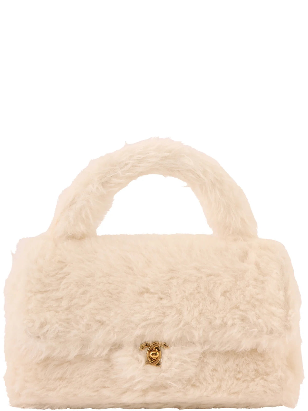 Chanel Vintage Inspired Handbag for Retro LoversCHANEL Around 1992 Made Fur Turn-Lock Top Handle Bag Off White